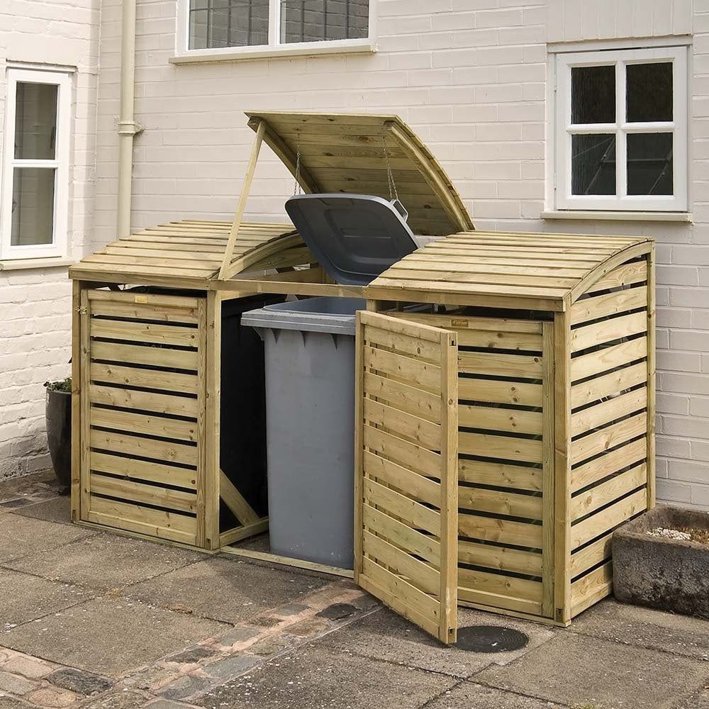 Rowlinson Wooden Triple Wheelie Bin Storage in Natural Timber
