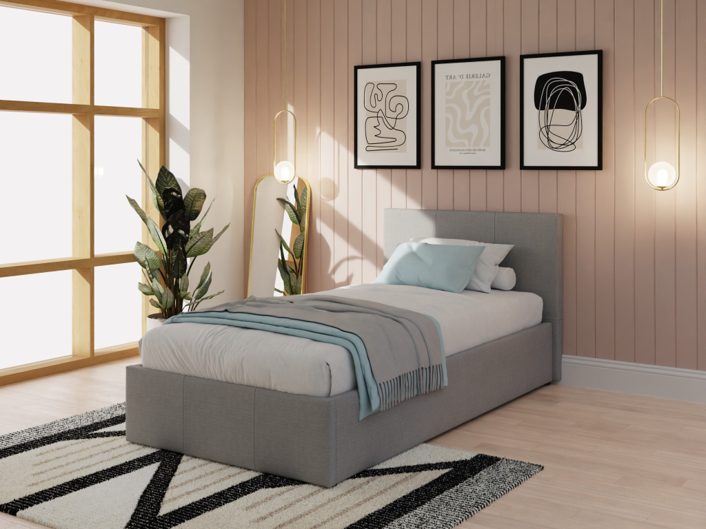 GFW Side Lift Ottoman - Fabric Single Grey Fabric Ottoman Bed