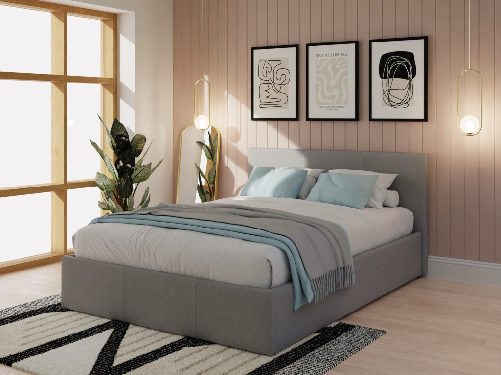 GFW Side Lift Ottoman - Fabric Double Grey Fabric Ottoman Bed