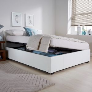 GFW Side Lifting Ottoman Double White Leather Ottoman Bed | Bed Sava
