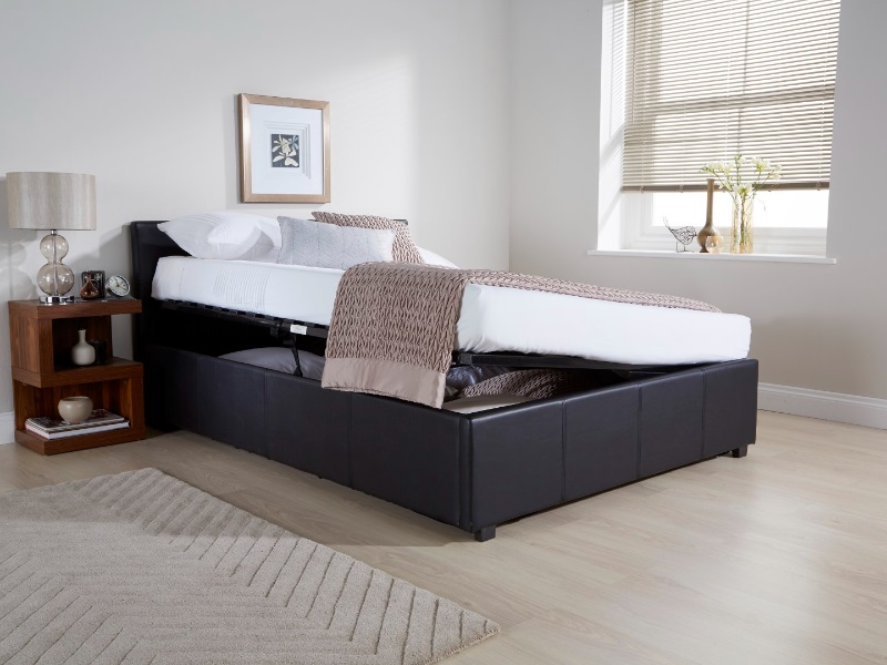 GFW Side Lifting Ottoman King Size Black Leather Ottoman Bed