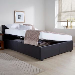 GFW Side Lifting Ottoman Small Double Black Leather Ottoman Bed | Bed Sava