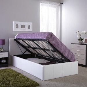 GFW Side Lifting Ottoman Single White Leather Ottoman Bed | Bed Sava