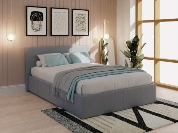 GFW Side Lift Ottoman Bed Grey Faux Leather Double | Bed Sava
