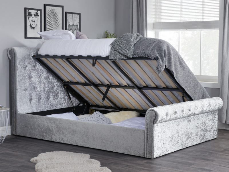Birlea Sienna Side Ottoman King Size Steel Crushed Velvet Ottoman Bed