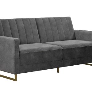 Dorel Skylar Velvet Sprung Seat Sofa Bed with Gold Sleigh Legs Grey Velvet Sofa Bed | Bed Sava