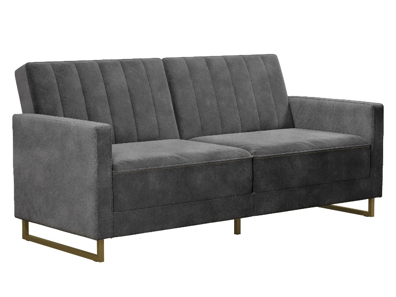 Dorel Skylar Velvet Sprung Seat Sofa Bed with Gold Sleigh Legs Grey Velvet Sofa Bed
