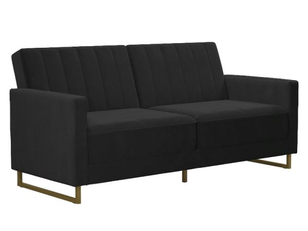 Dorel Skylar Velvet Sprung Seat Sofa Bed with Gold Sleigh Legs Black Velvet Sofa Bed | Bed Sava