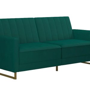 Dorel Skylar Velvet Sprung Seat Sofa Bed with Gold Sleigh Legs Green Velvet Sofa Bed | Bed Sava