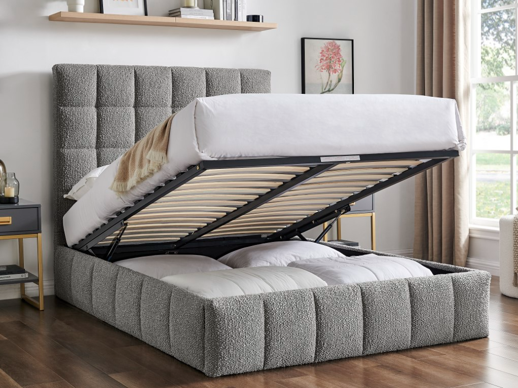 Limelight Starla Square Boucle Storage Double Grey Ottoman Bed