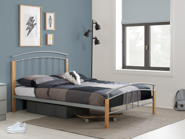 Birlea Tetras Double Silver and Natural Slatted Bedstead Metal Bed | Bed Sava