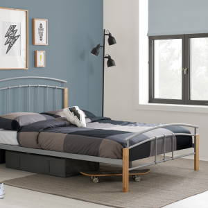 Birlea Tetras King Size Silver and Natural Slatted Bedstead Metal Bed | Bed Sava