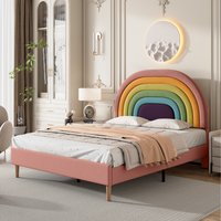 Upholstered Velvet Bed with Adjustable Headboard  Pink  137cm | Bed Sava