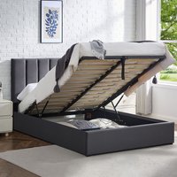 Upholstered Platform Bed with Adjustable Headboard Storage  Grey  162cm | Bed Sava