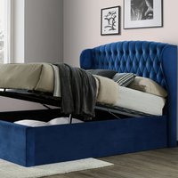 Warwick Blue Velvet Ottoman Bed - Blue / Double