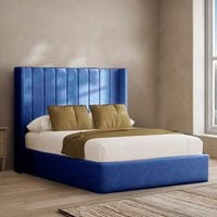 Sapphire Divan Bed with 54" Floor Standing Lined Headboard - Midnight Blue / Superking / 2x Drawers Same Side