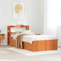 Single Solid Pine Bed Frame with Headboard - Brown