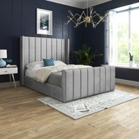 Oxford Panel Lined Upholstered Soft Velvet Bed  - Grey / King