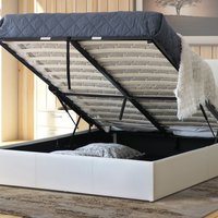 Bilancio Storage Bed White Faux Leather - White / Double