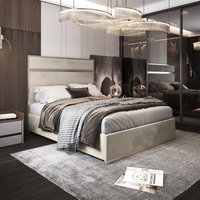 Bentley Upholstered Soft Velvet Metal Bed Frame - Cream / Small Double