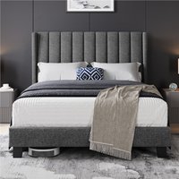 Yaheetech Upholstered Bed Frame with Channel Tufted Headboard  Dark Grey  Double | Bed Sava