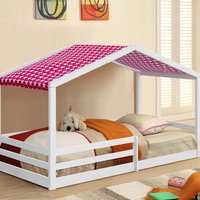 3ft Single Wooden House Style Bed with Tent Option - White / Red tent