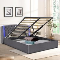 Fabric Gas Lift Bedframe LED Headboard - Grey / King