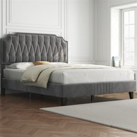 Upholstered Bed Frame with Button Tufted Headboard  Dark Grey  King | Bed Sava
