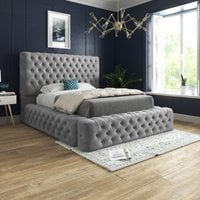 Cambridge Upholstered Soft Velvet Fabric Buttons Bed   - Grey / Single