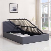 Ottoman Side Lift-Up Leather Storage Bed Frame - Grey / Small Double