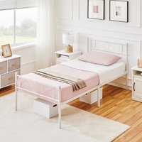 Metal Bed Frame with Scroll Design Headboard - White / Single