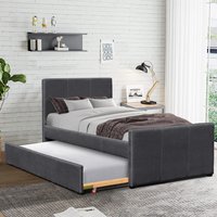 3ft Single Fabric Bed Frame With Trundle Bed - GREY