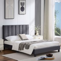 Upholstered Platform Bed with Adjustable Headboard  Grey  147cm | Bed Sava
