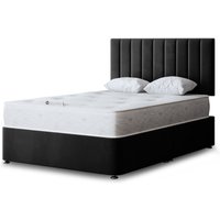 Amelia Upholstered Panel Bed with Headboard  Black  Superking | Bed Sava