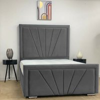 Divan Bed Base with Striped Headboard and Footboard - Steel  / 2x Drawers Same Side / King / 38kg