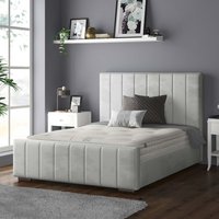 Nala Vertical Striped Plush Velvet Bed Frame - Silver / Superking