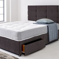 Divan Bed Base with Cube Buttoned Headboard - Charcoal Grey  / 193cm / Small Single / No Drawers