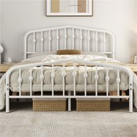 Metal Bed Frame with Arched Headboard - White / King