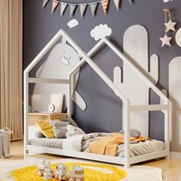 White Solid Wood Kids Toddler Bed Frame - White