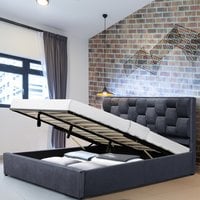 Plush Velvet Weaved Headboard Storage Ottoman Bedframe In Grey - Double