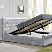 Crushed Velvet Diamante Sleigh Ottoman Bed Frame - Silver / Single