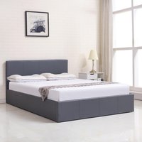 Ottoman Side Lift-Up Leather Storage Bed Frame - Grey / Single