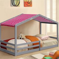 3ft Single Wooden House Style Bed with Tent Option - Grey / Red tent