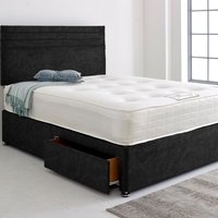 Divan Bed Base with 24" Striped Headboard - Black / 193cm / Double / 4x Drawers
