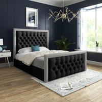 Venice Glitter Border Upholstered Soft Velvet Bed Frame - Black / Double