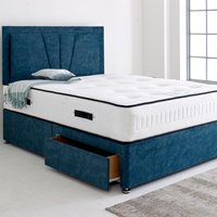Divan Bed Base with 24" Valencia Headboard - Midnight Blue / 198cm / King / 30kg / 2x Drawers Foot End