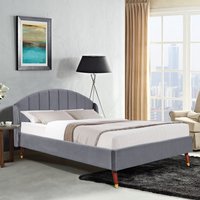 Winged Plush Velvet Fabric Bed Frame with Curved Headboard - Brown / 212cm