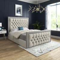Venice Glitter Border Upholstered Soft Velvet Bed Frame - Cream / Small Single