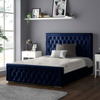 Sandringham Bordered Chesterfield Plush Velvet Bed Frame with Diamonds - Royal Blue / King