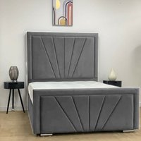 Divan Bed Base with Striped Headboard and Footboard - Grey / Single / 16kg / No Drawers